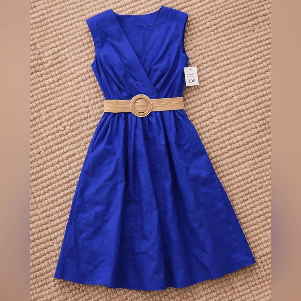 Jessica Howard Blue Belted Midi Dress Petite Size 10P NWT Office Vacation - Picture 4 of 9